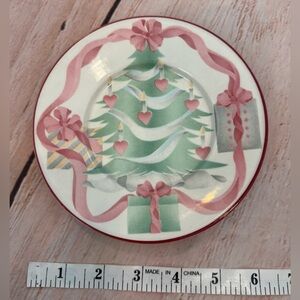 Vtg Home For Christmas 6 Inch Plate 1992 Sango #3321 Hearts Pink Dessert